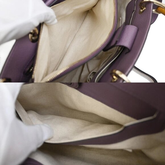 GUCCI Logos Bamboo Shopper 2Way Hand Shoulder Bag Purple Gold Italy 76FB780 - Picture 11 of 14